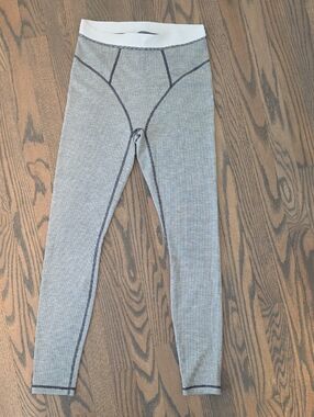 Fabletics Gray Ribbed Leggings with White Waistband